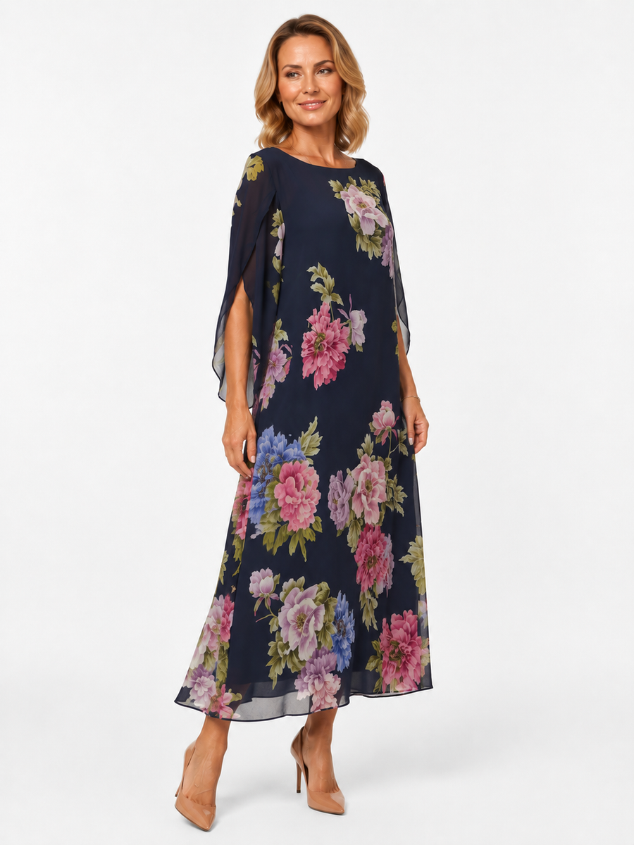 SAVIRA | Floral Print Maxi Dress in Lightweight Chiffon