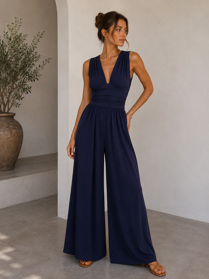 Ingrid | Elegant V-Neck Jumpsuit with Wide Legs