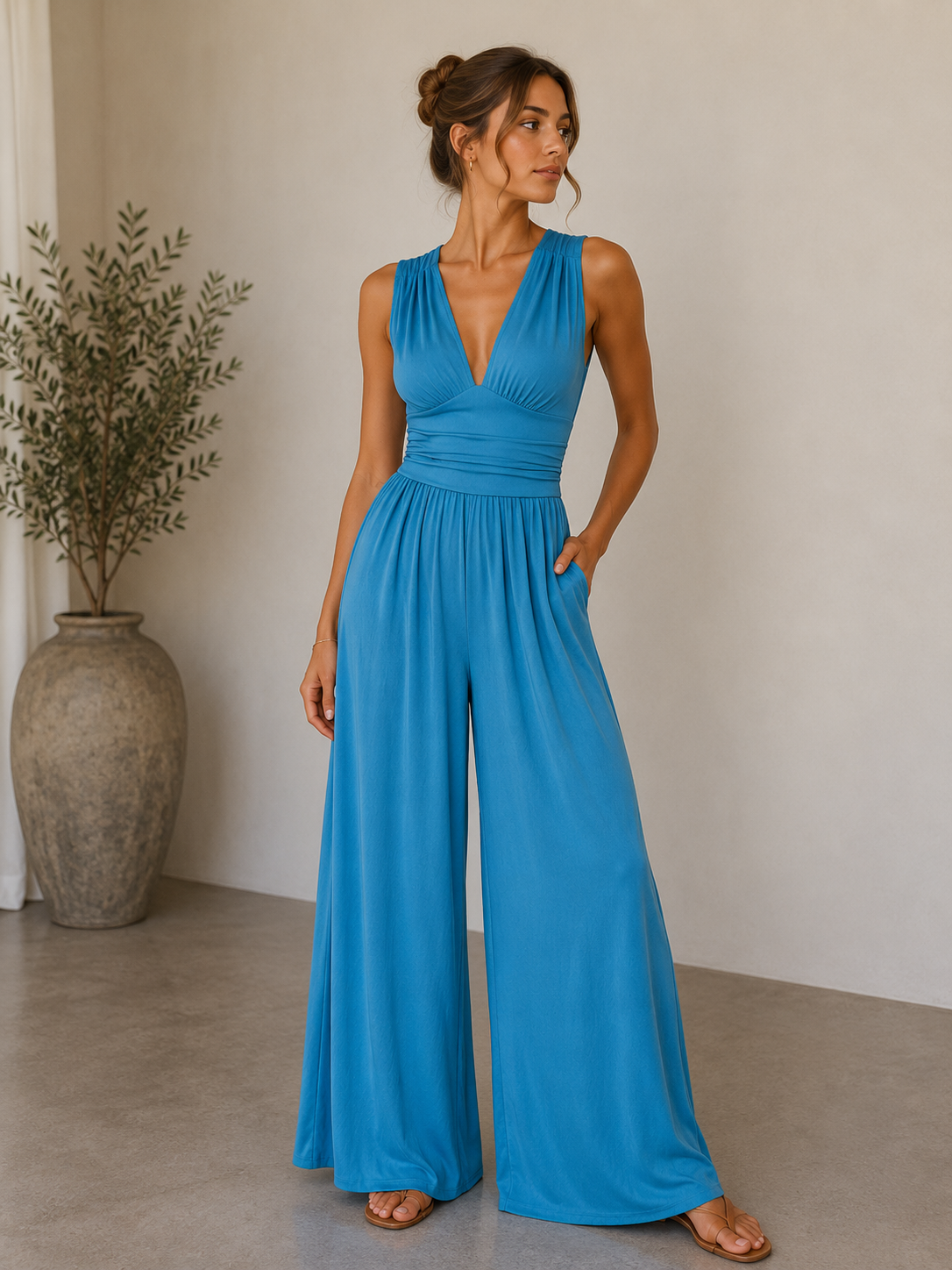 Ingrid | Elegant V-Neck Jumpsuit with Wide Legs