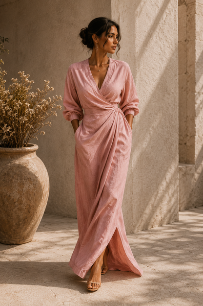 Roxa | Pink V-Neck Maxi Dress