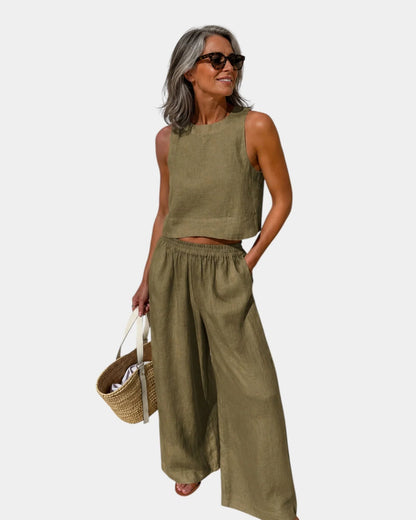 Shéhérazade | Cotton-Linen Blouse & Pants Set