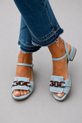 Blue Low Sandals with Stitch Detail