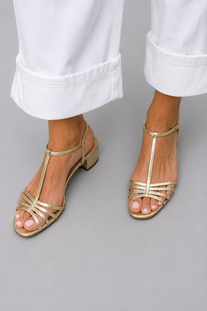 Allegra | Gold Block-Heel Sandals