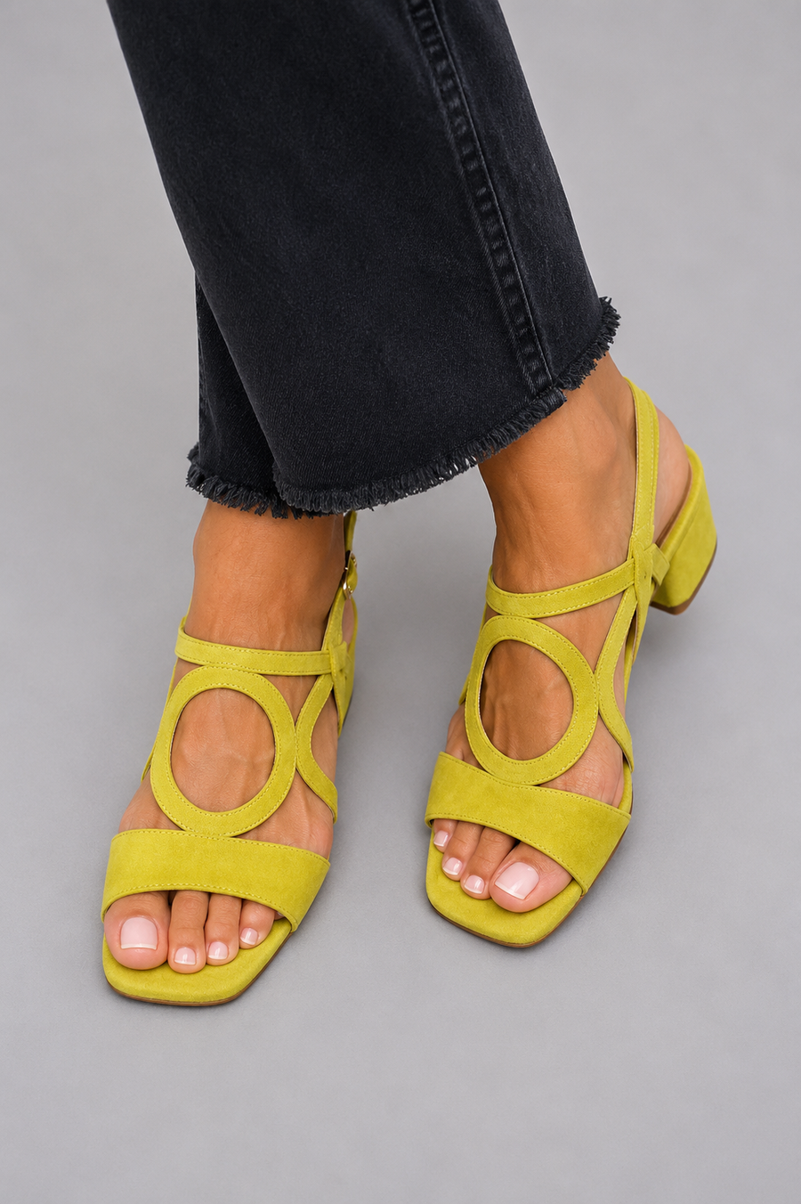 Square-Toe Sandals with Round Cutout