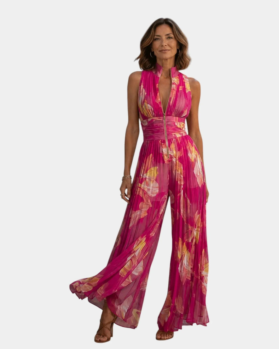 Shana | Fuchsia Floral Chiffon Jumpsuit - women's set