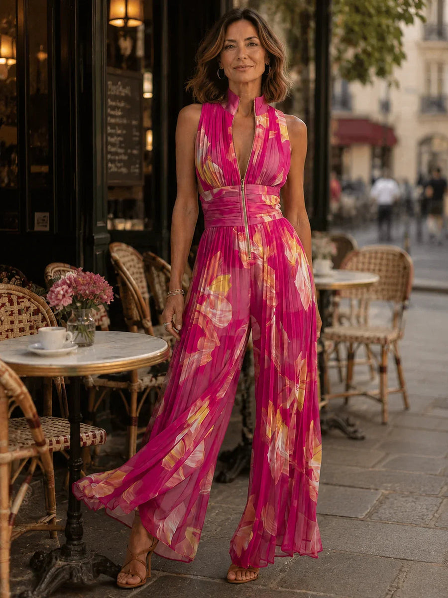 Shana | Fuchsia Floral Chiffon Jumpsuit