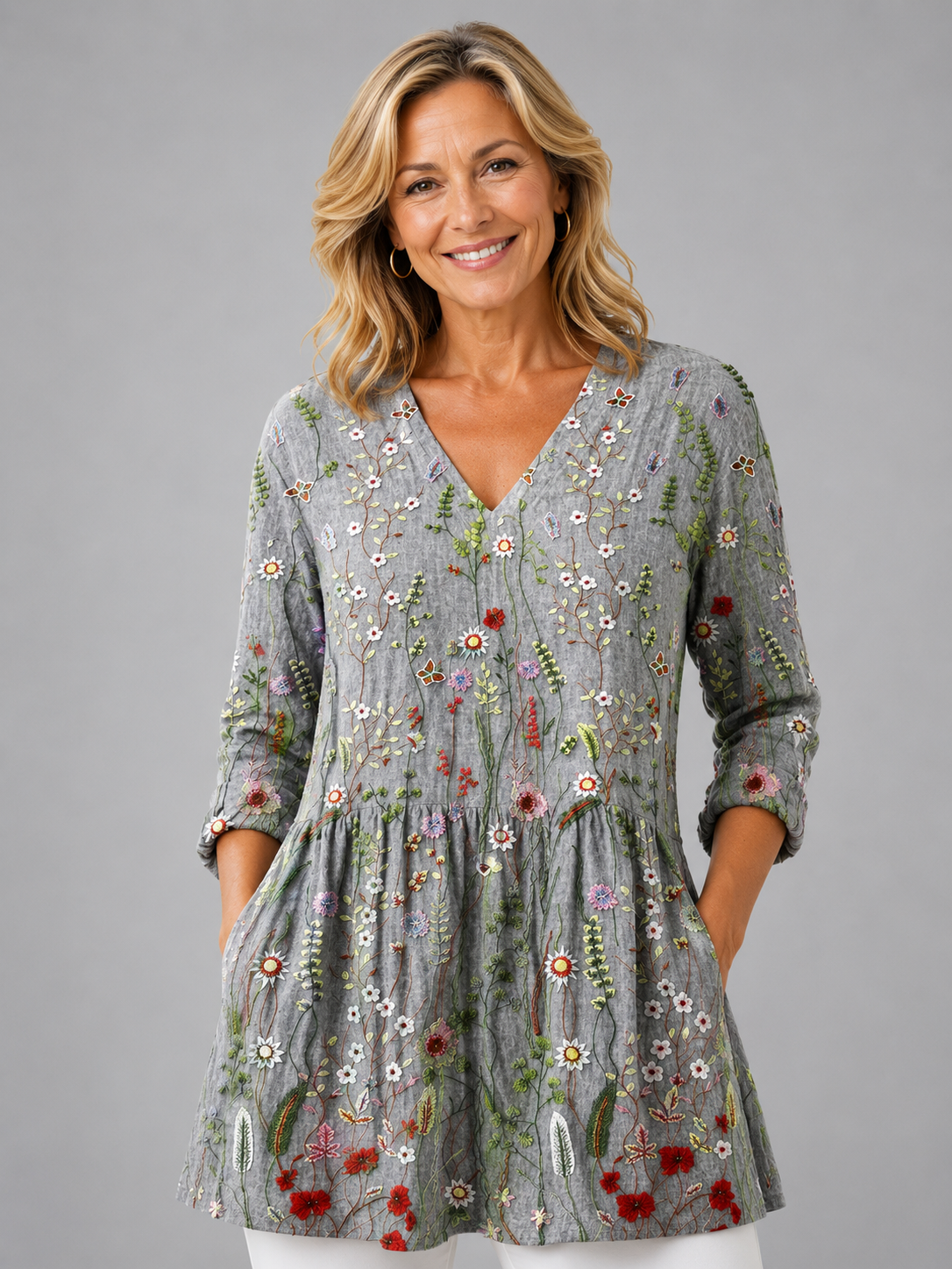 Amelie | Long Blouse with V-Neck