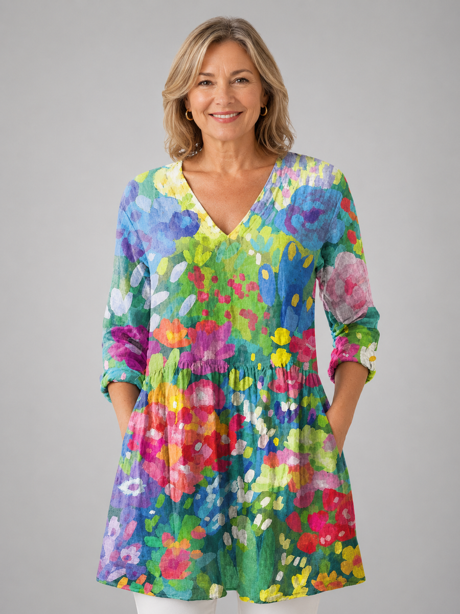 Maelle | Long Blouse with V-Neck