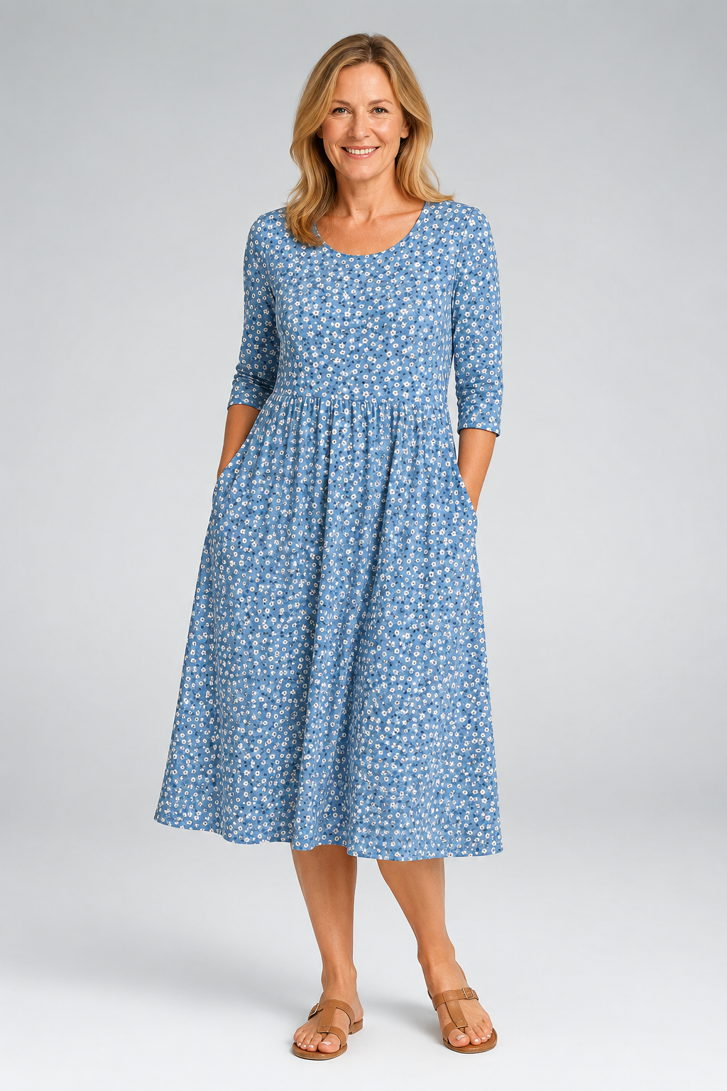 Blue Meadow Easy-Wear Floral Midi Dress