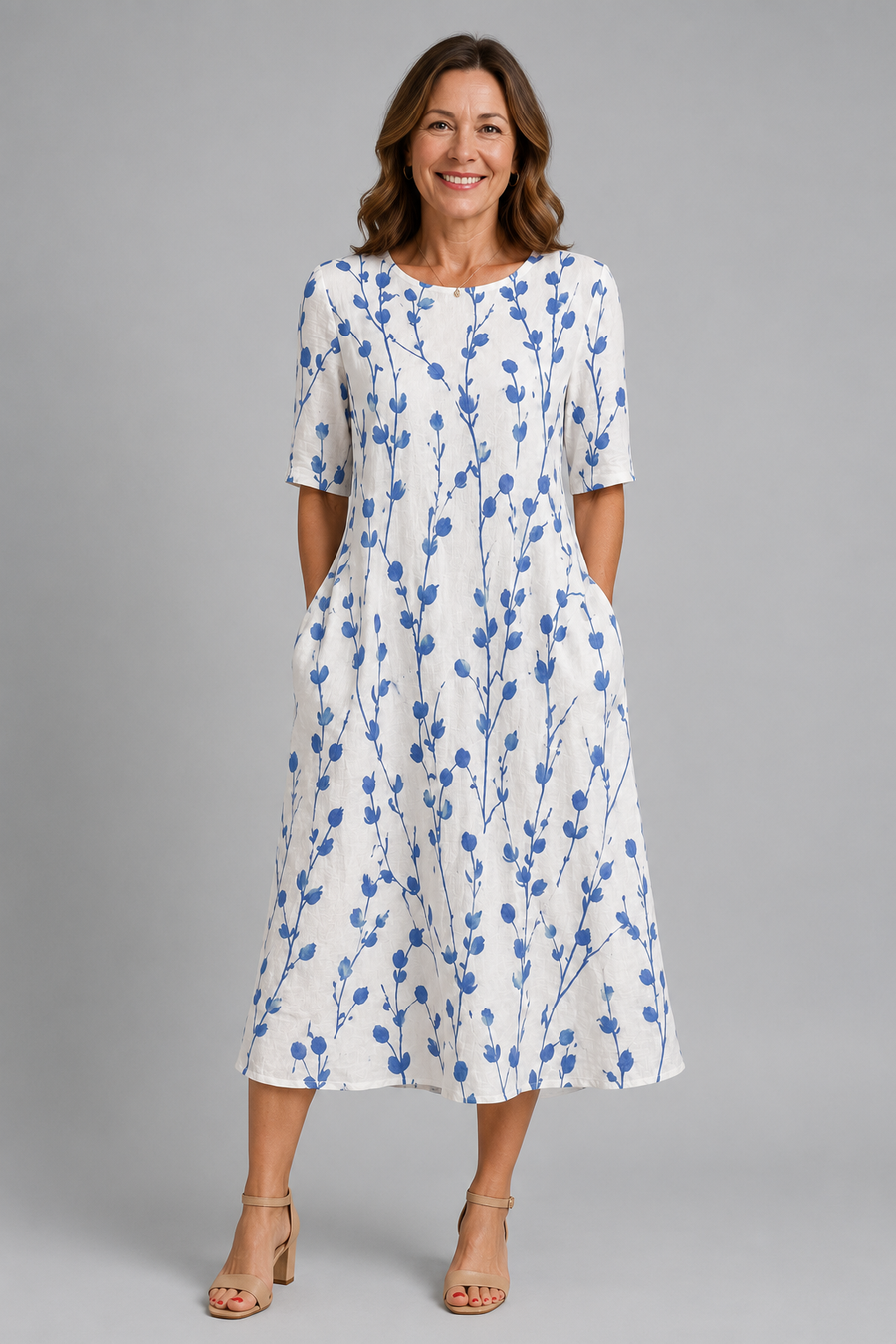 Blue Meadow Breeze Pocket Midi Dress