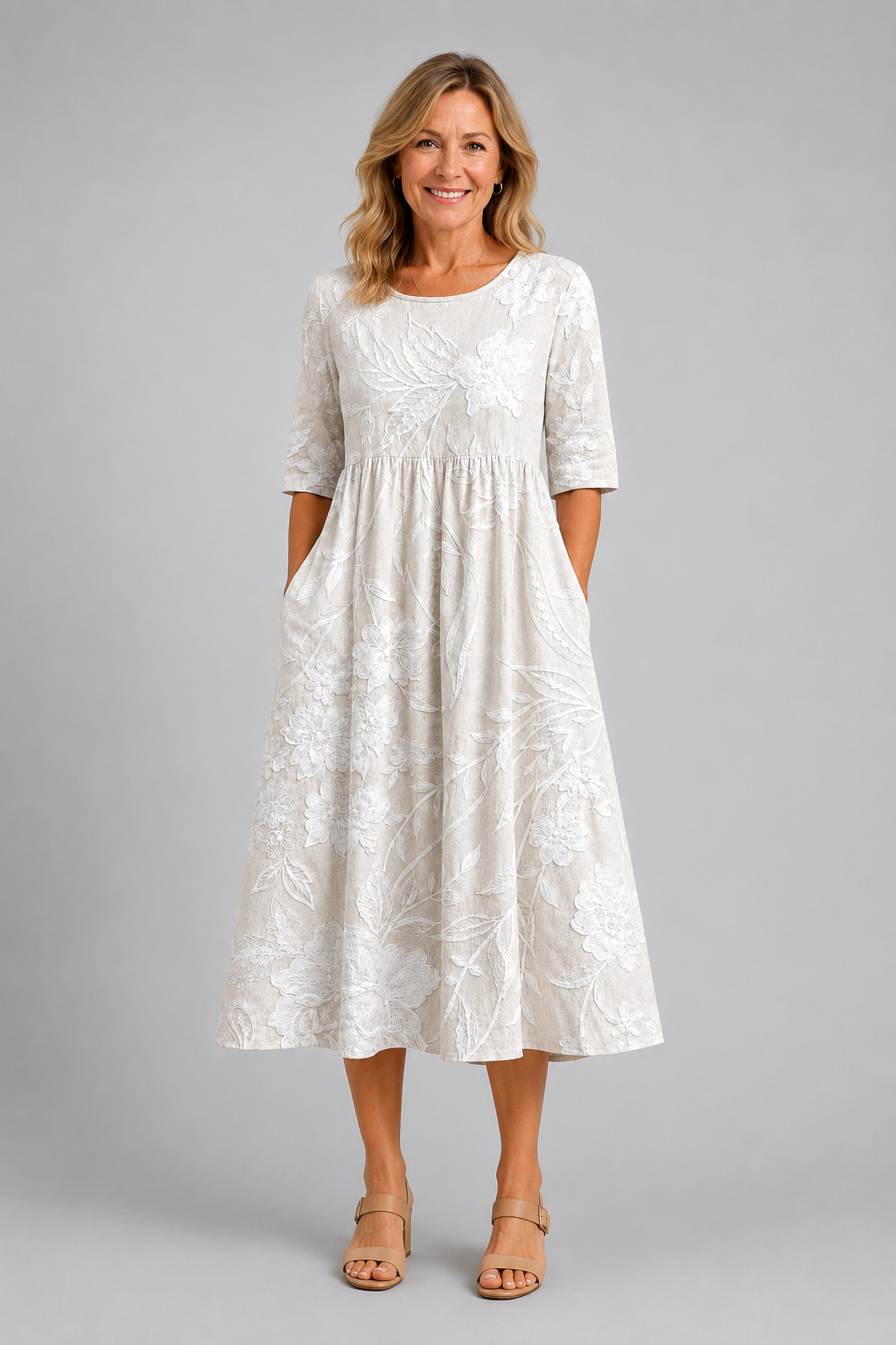 Whispering Garden Elegant Pocket Midi Dress