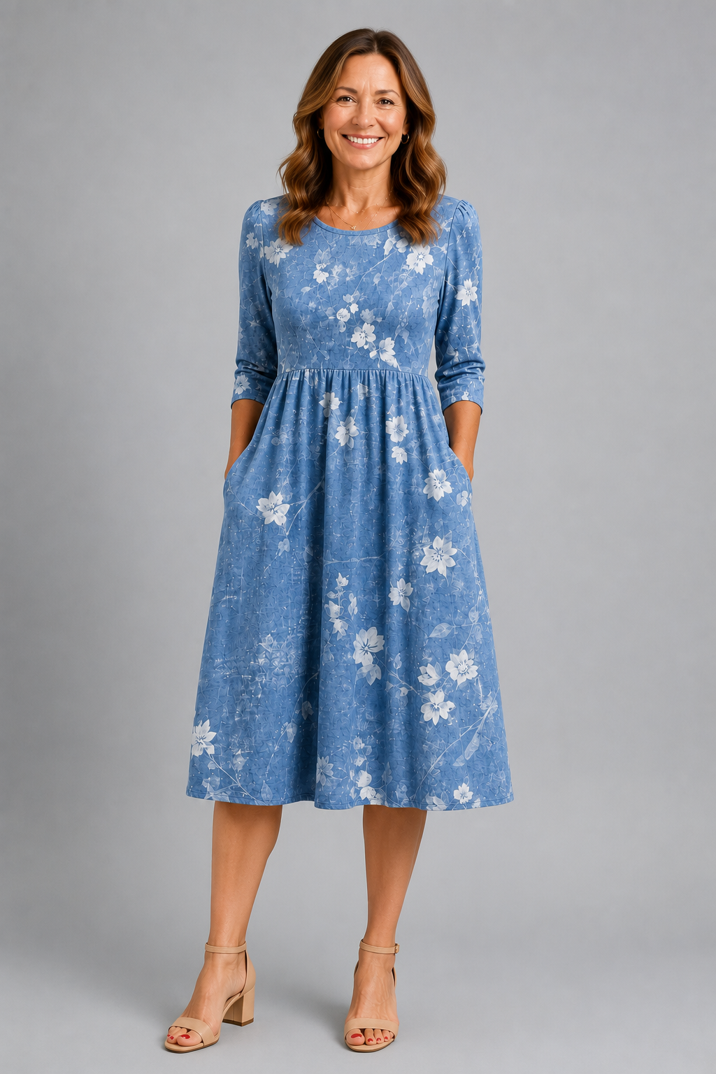Bluebell Breeze Floral Pocket Midi Dress