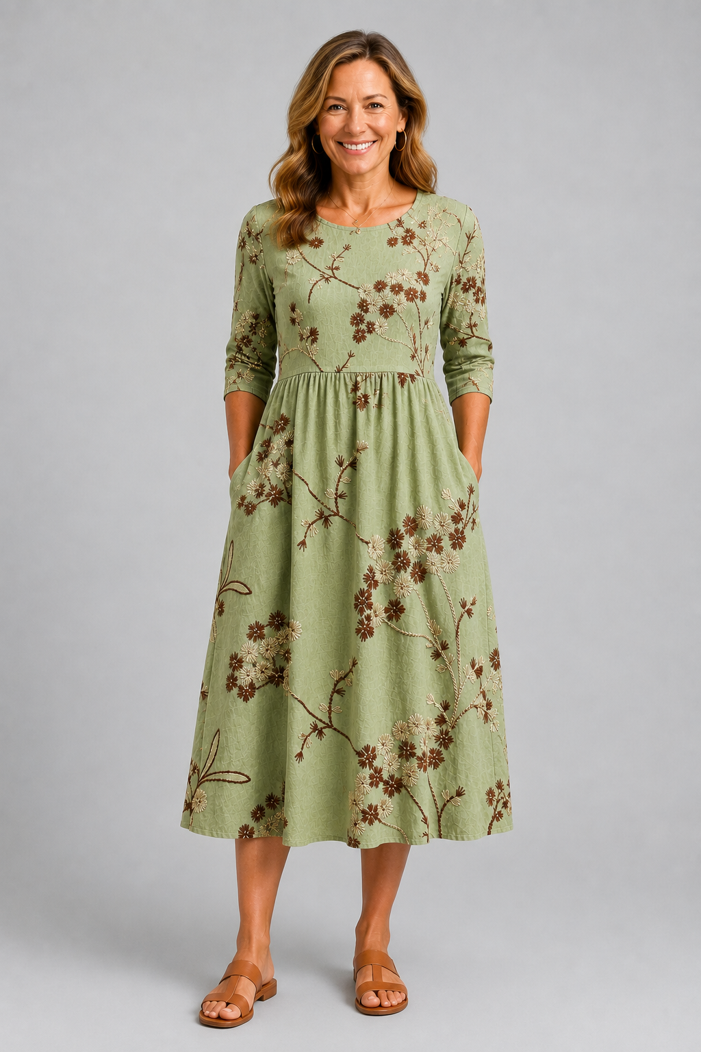 Sage Meadow Floral Pocket Midi Dress