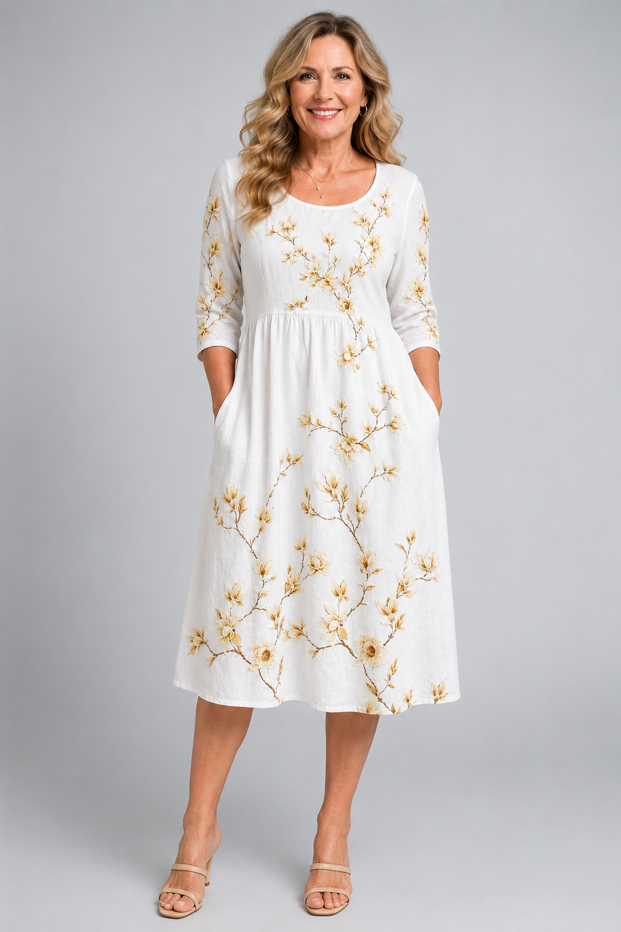 Ivory Blossom Grace Pocket Midi Dress