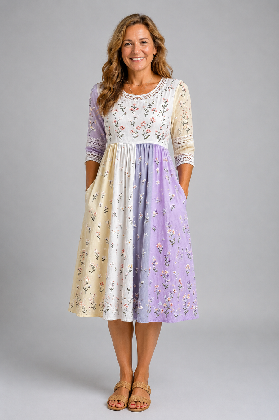 Lavender Meadow Patchwork Midi Dress