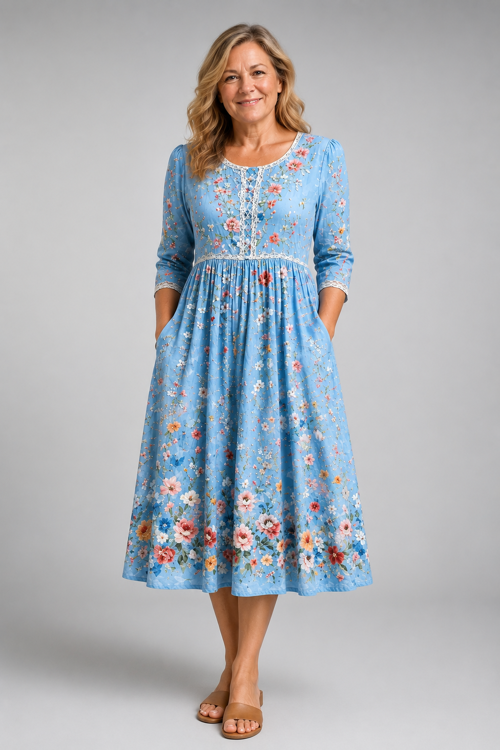Sky Blossom Garden Midi Dress
