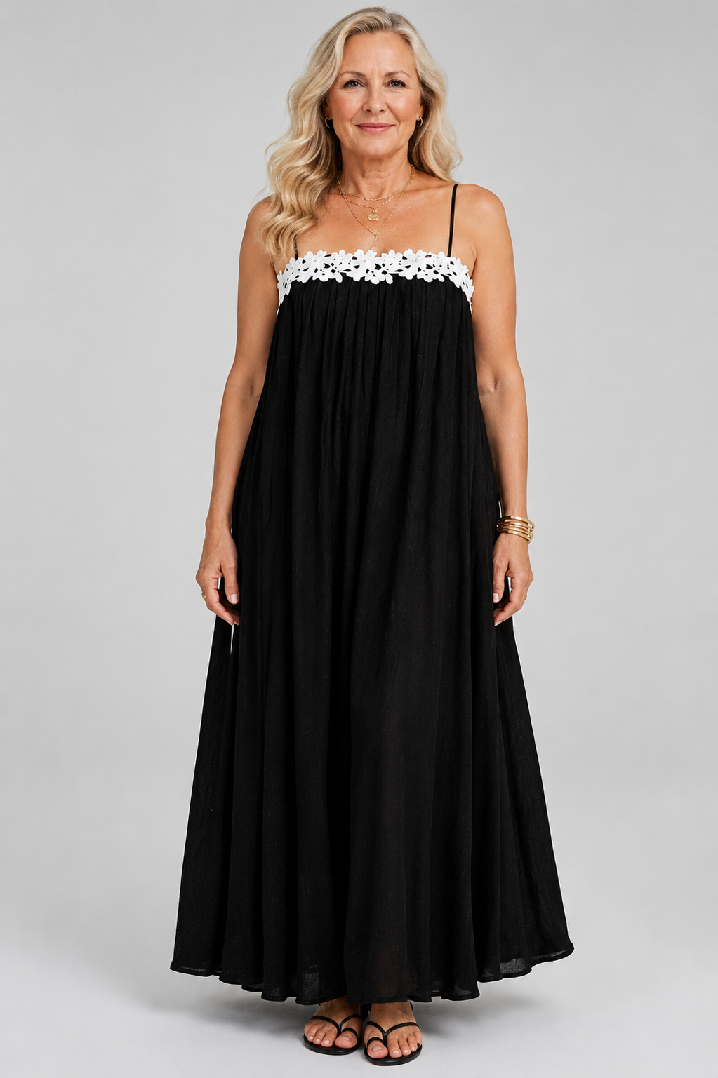 Minimalist Long Dress with Lace Inserts