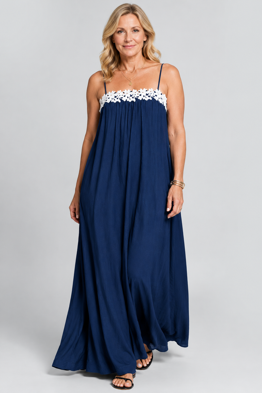 Minimalist Long Dress with Lace Inserts