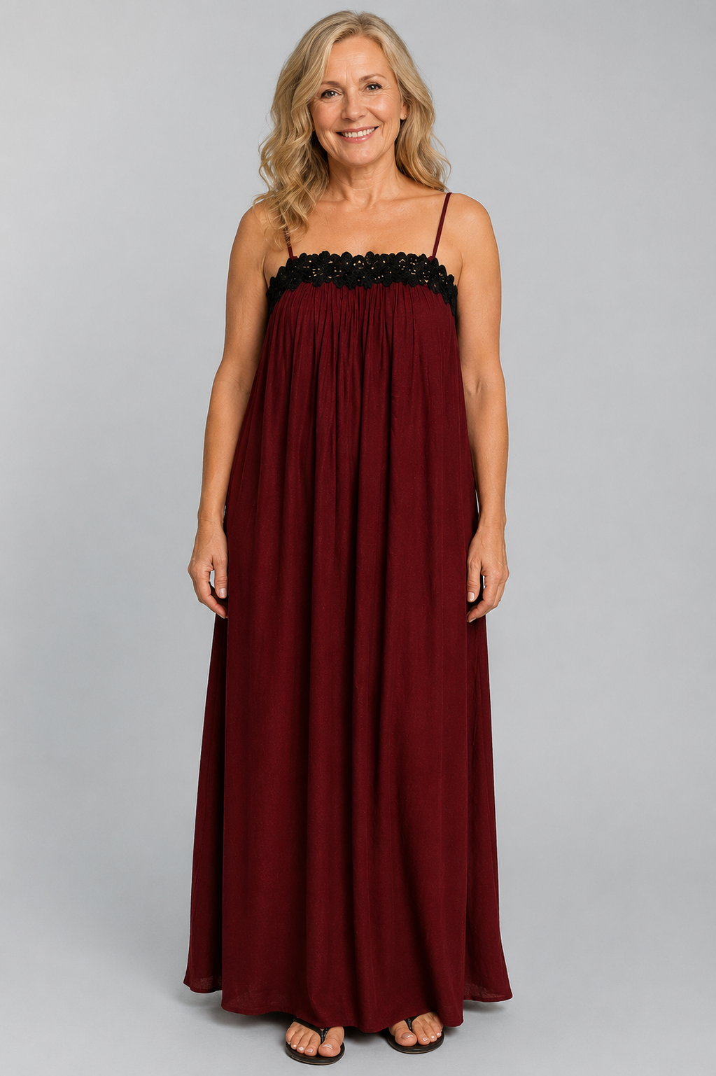 Minimalist Long Dress with Lace Inserts