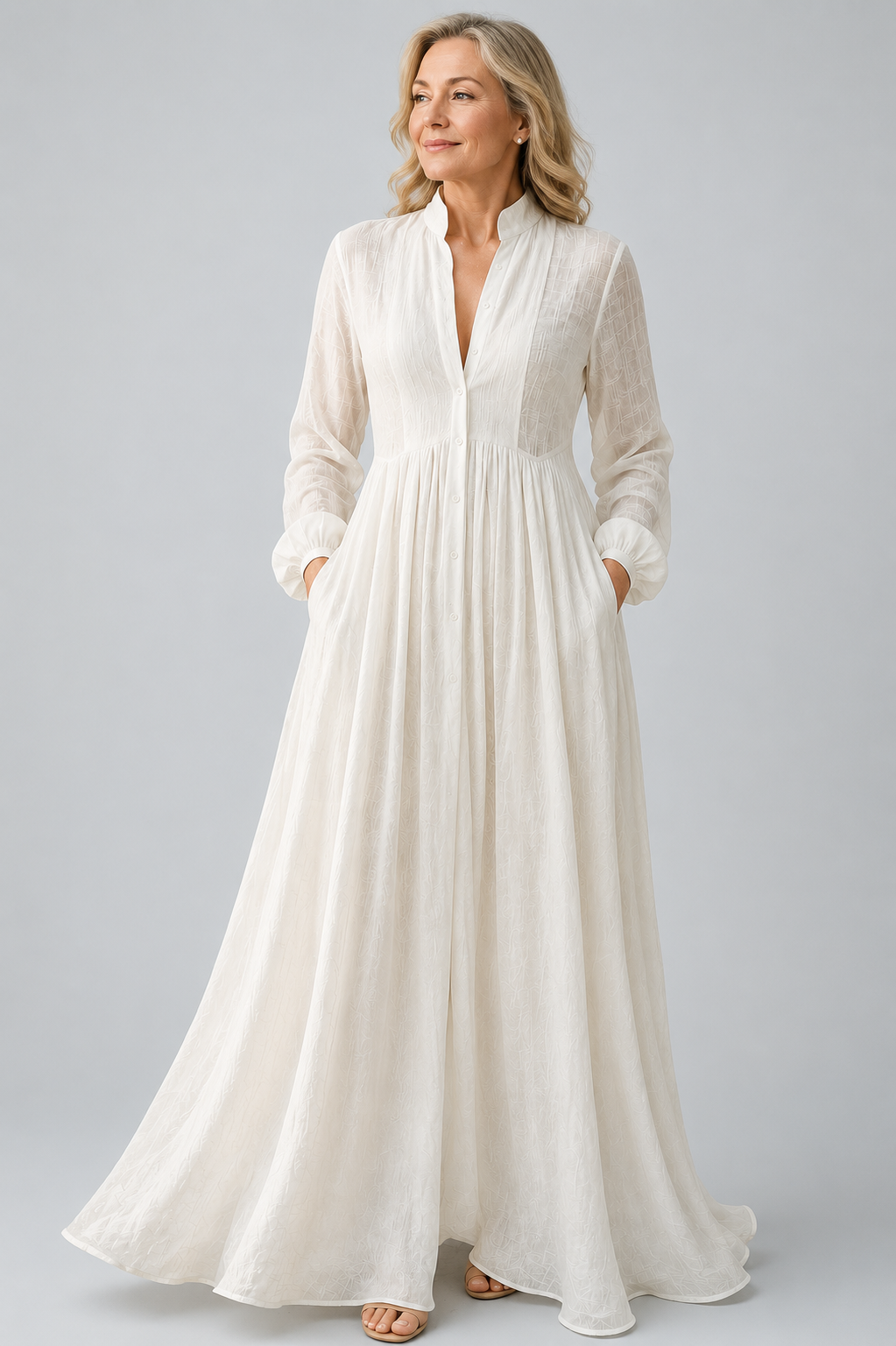 Elegant long dress with deep neckline