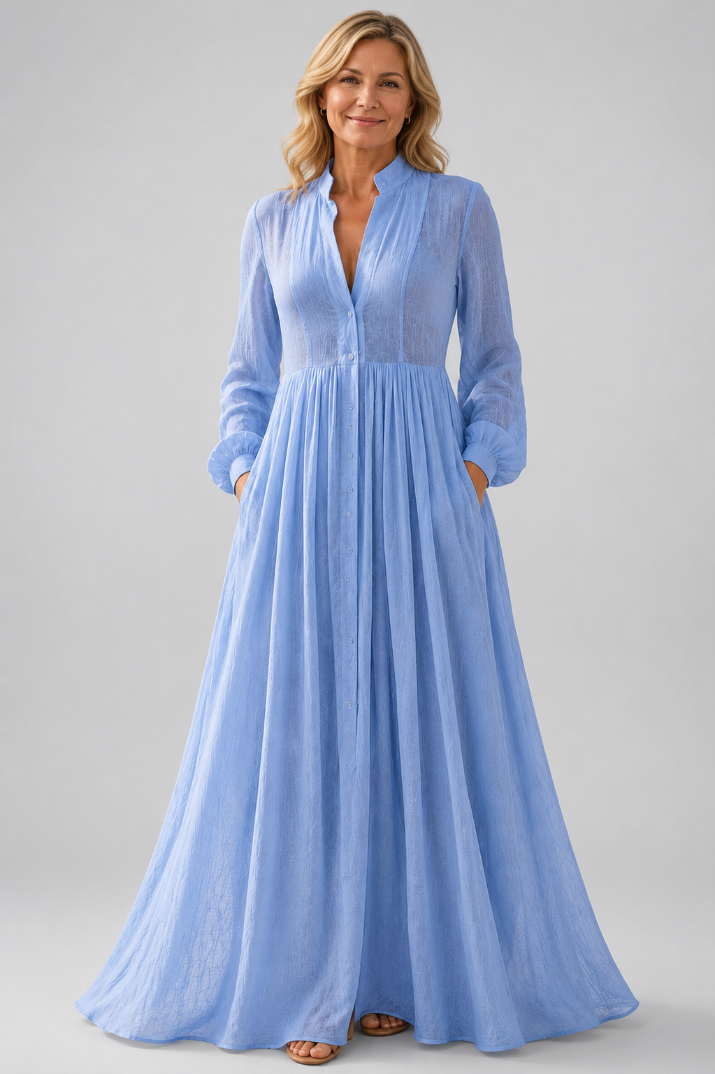 Elegant long dress with deep neckline