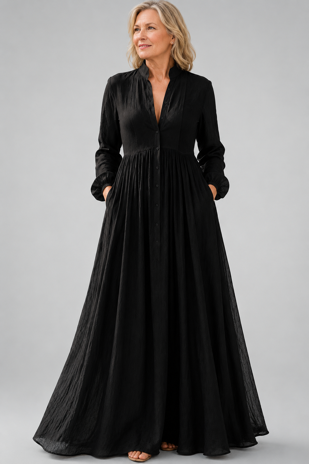 Elegant long dress with deep neckline