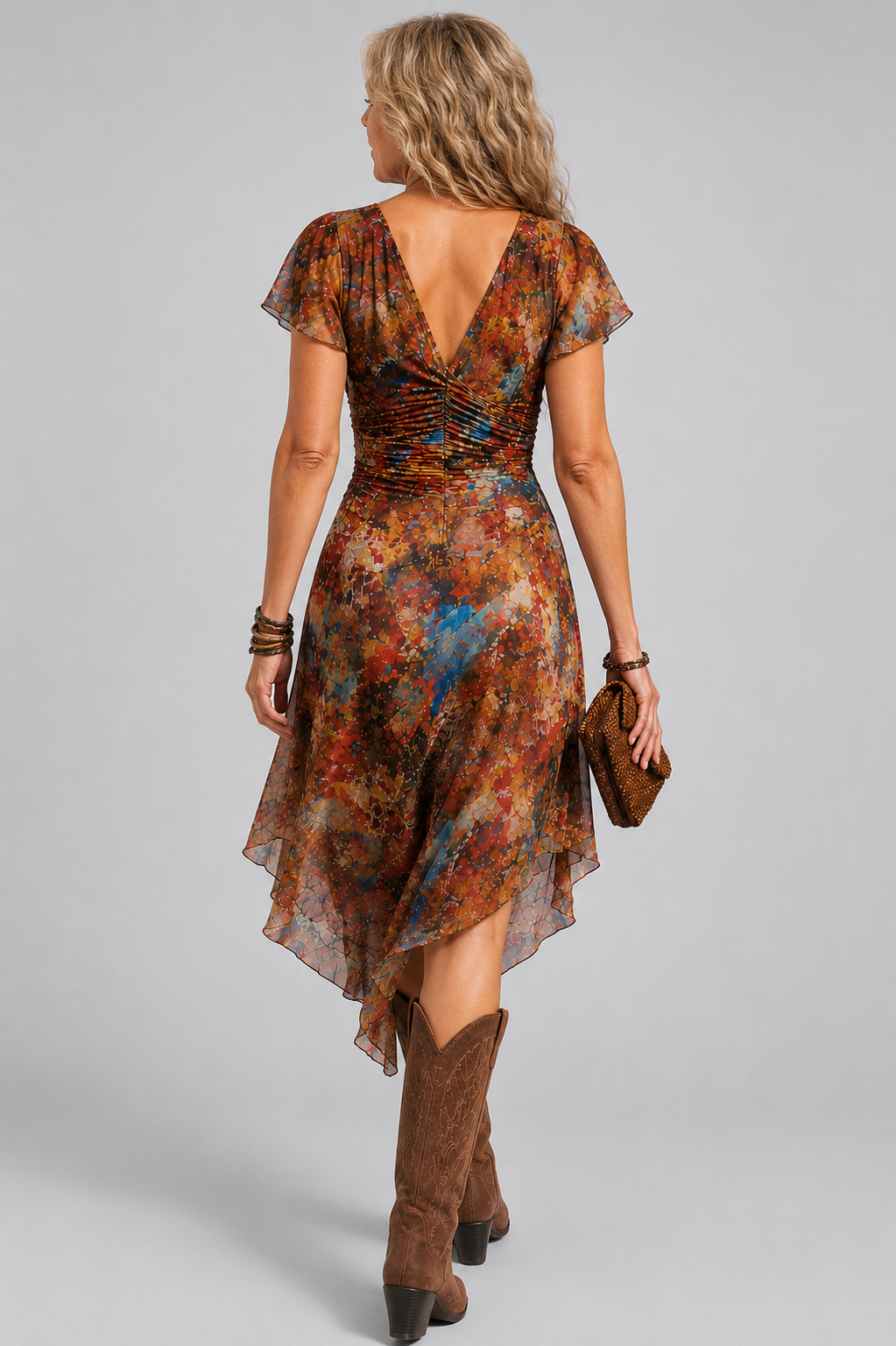 Asymmetrical Mini Dress with Boho Print