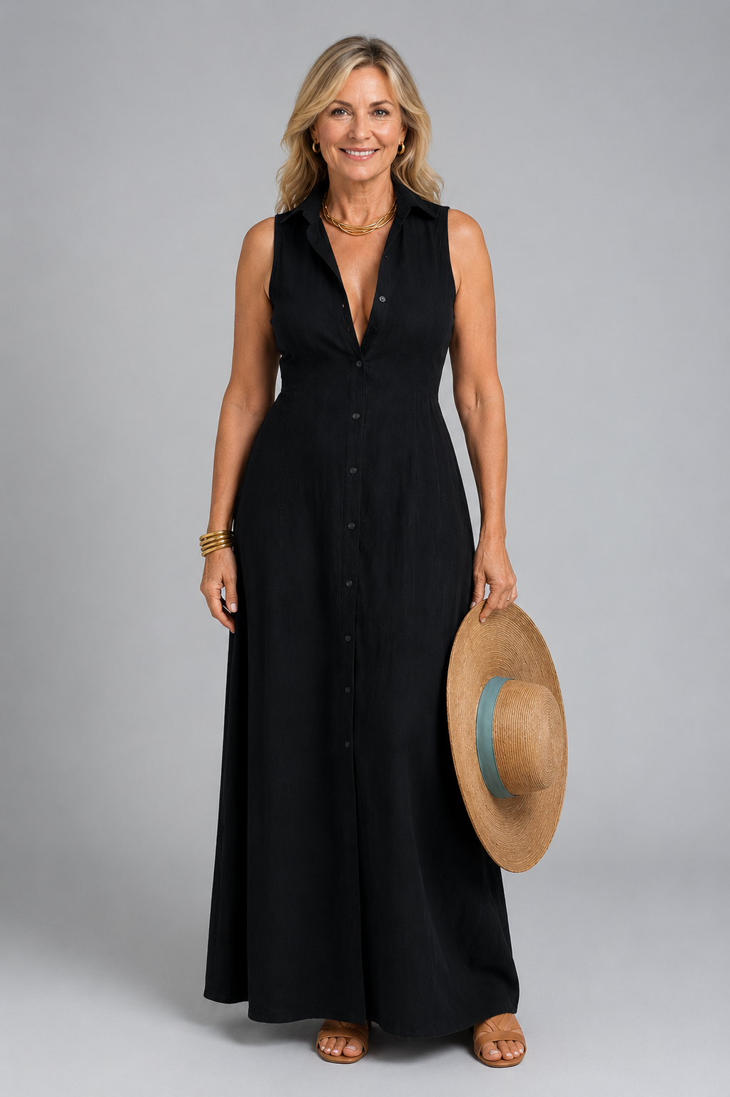 Long Sleeveless Shirt Dress