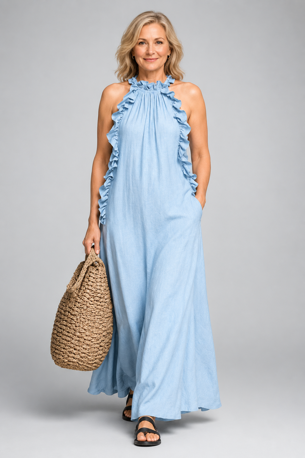 Elegant long dress with ruffles