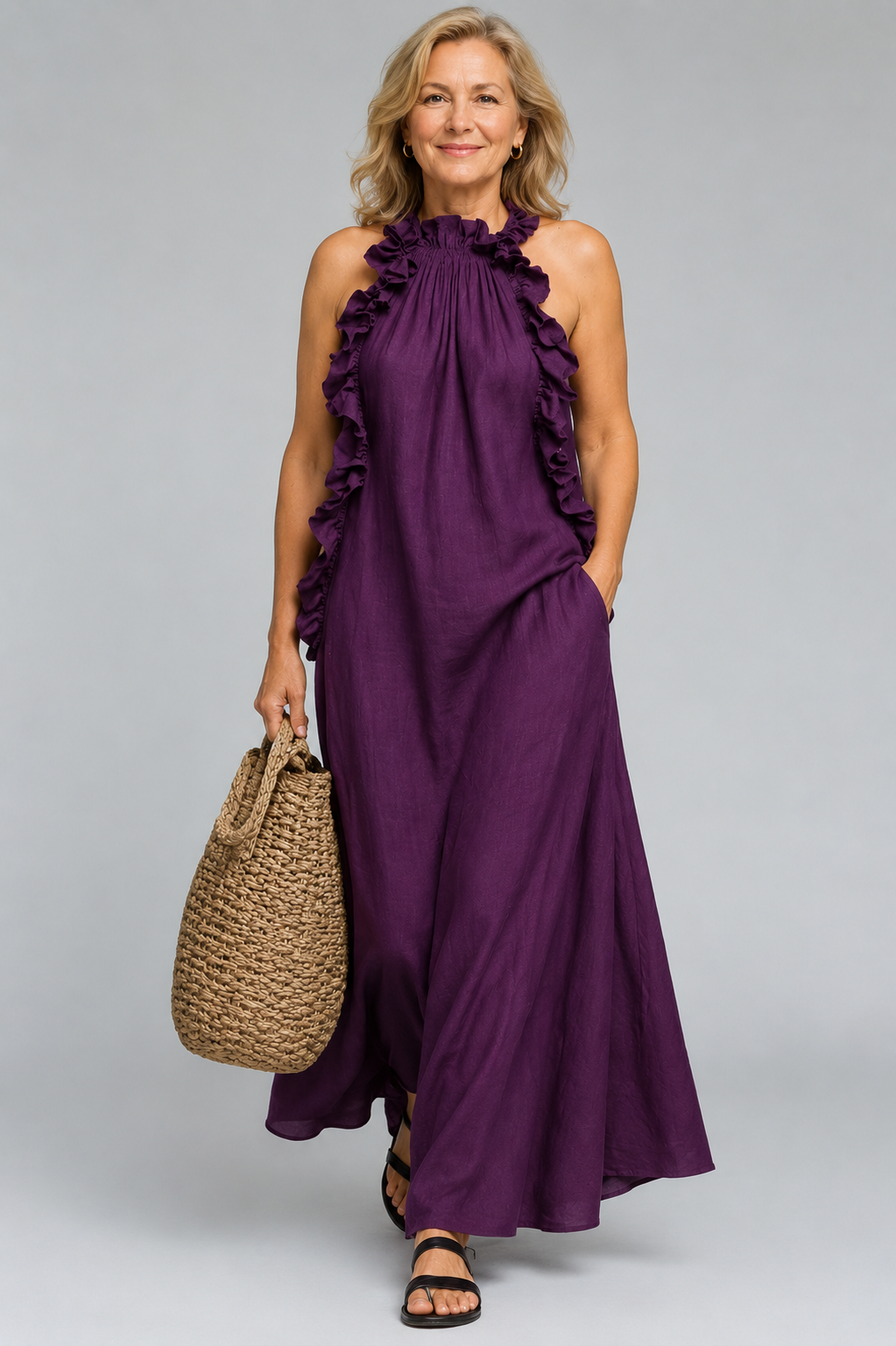 Elegant long dress with ruffles