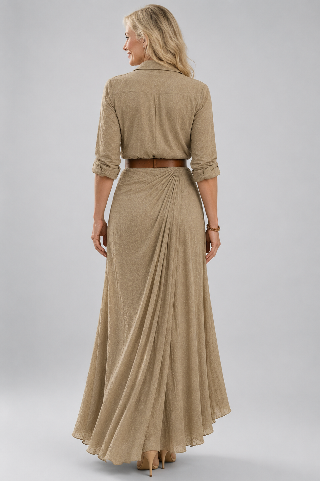 Long Draped Dress with Belt