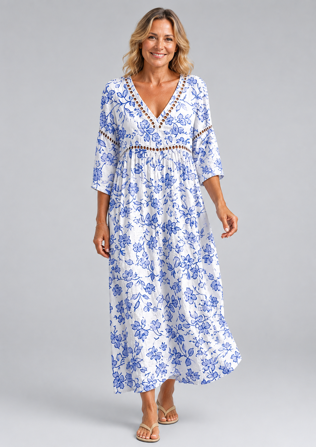 Classic Blue Floral Beach Dress