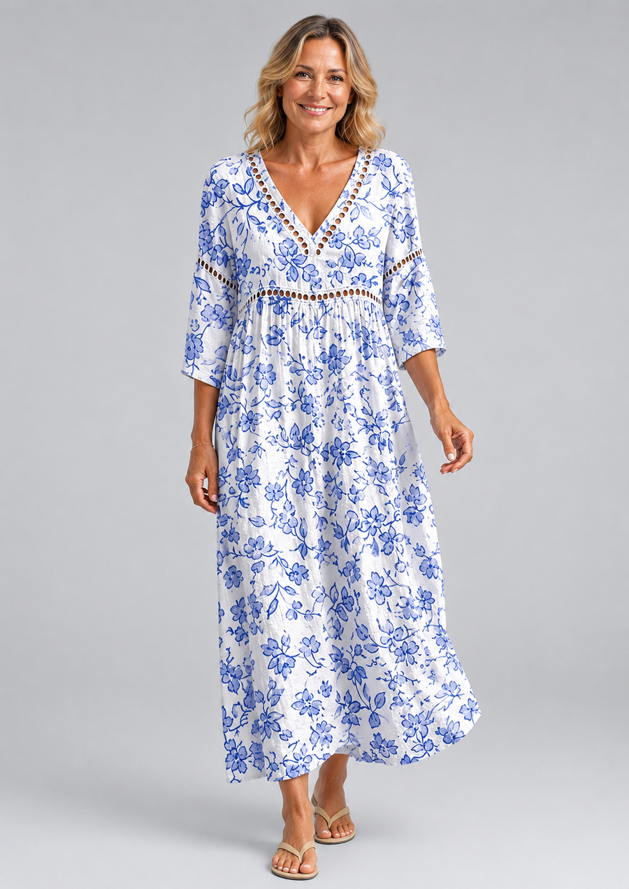 Classic Blue Floral Beach Dress