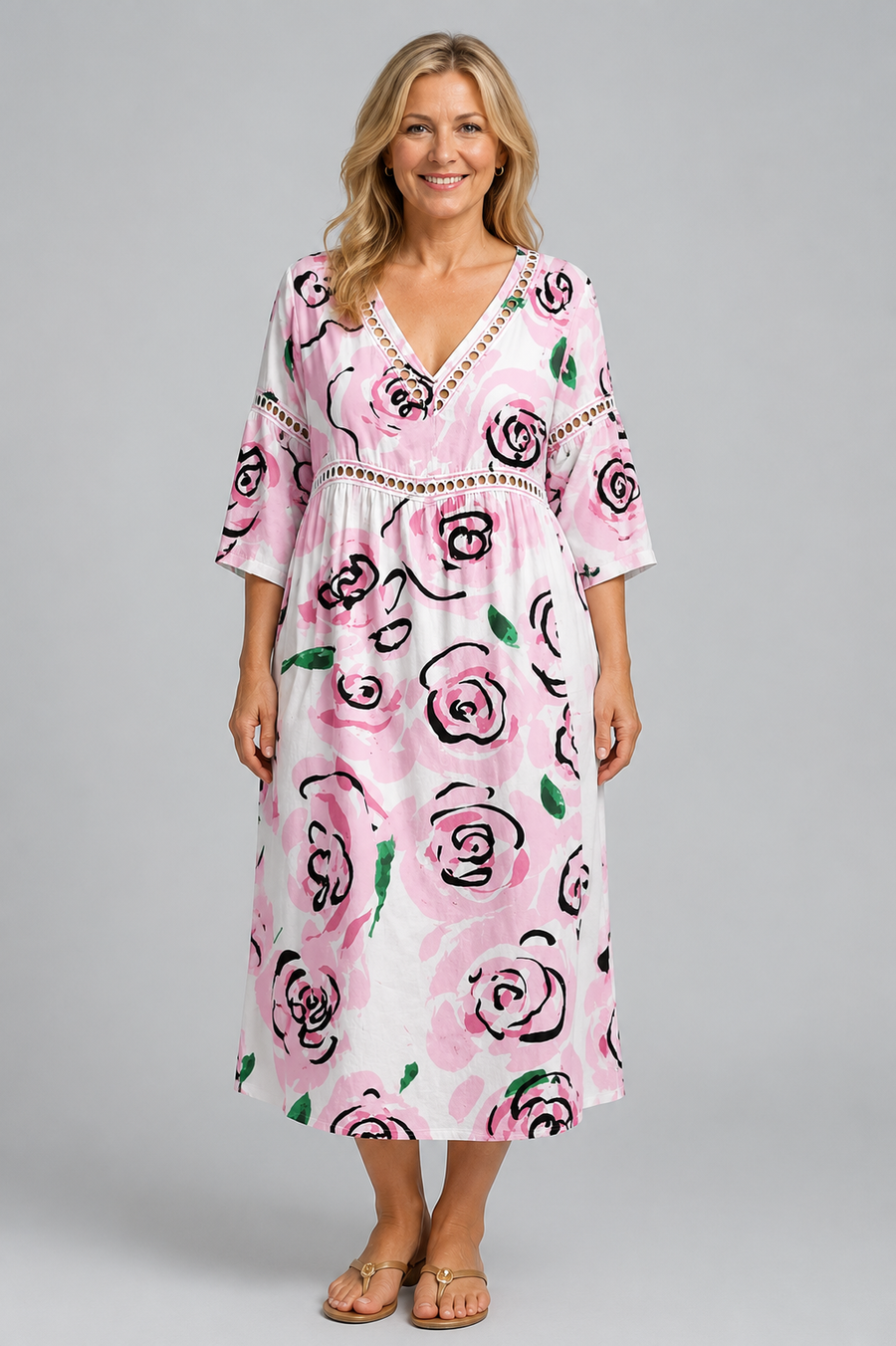 Soft Rose Print Beach Dress