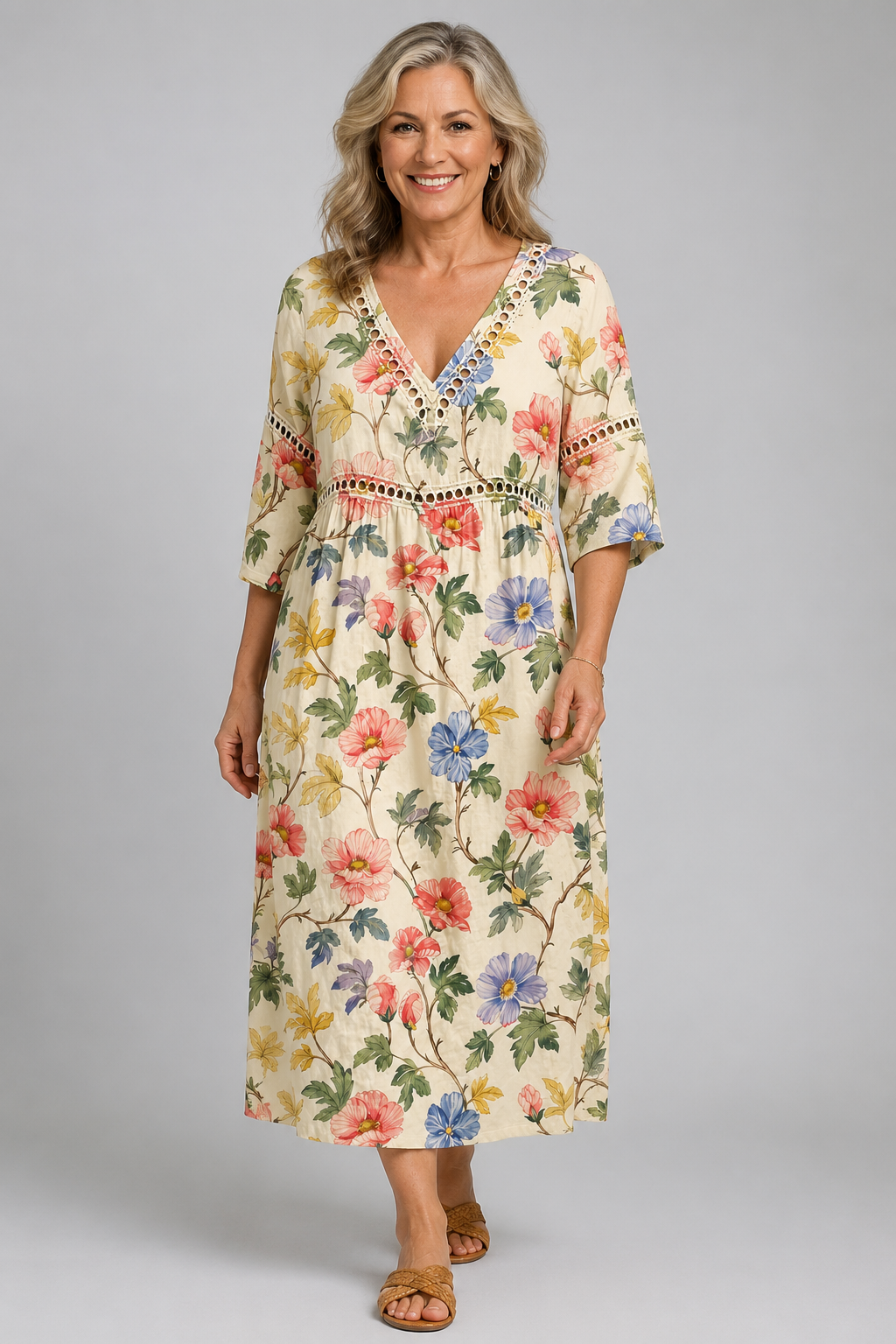 Elegant Floral Midi Garden Dress