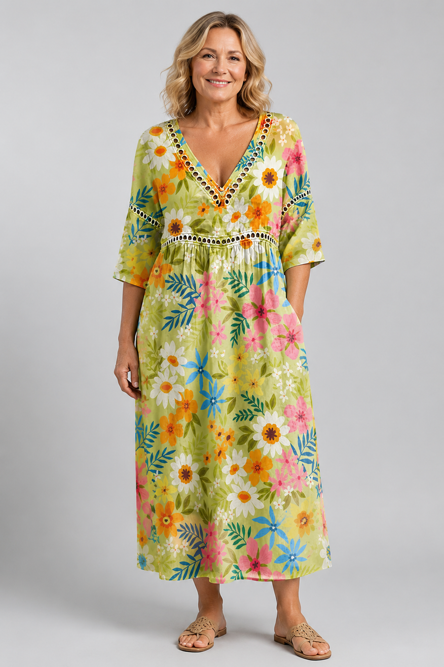 Colourful Floral Midi Dress