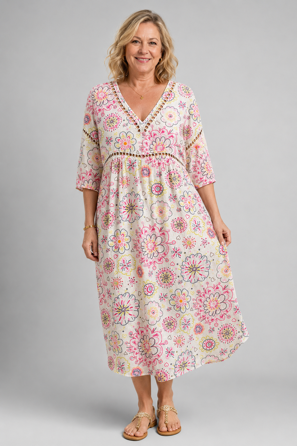 Soft Summer Midi Dress with Floral Print