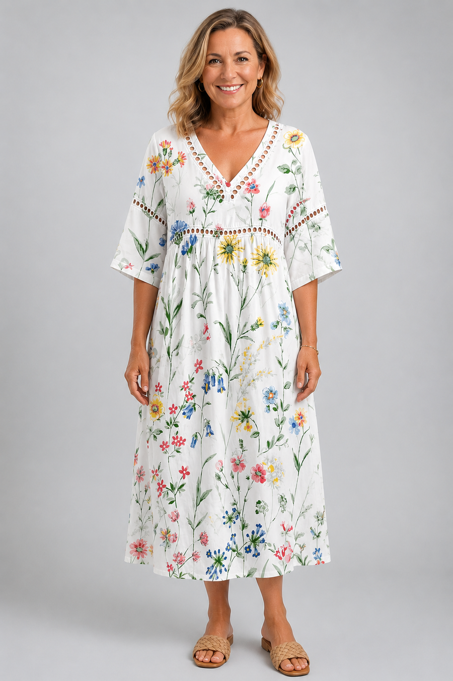 Lightweight Midi Dress with Wildflowers