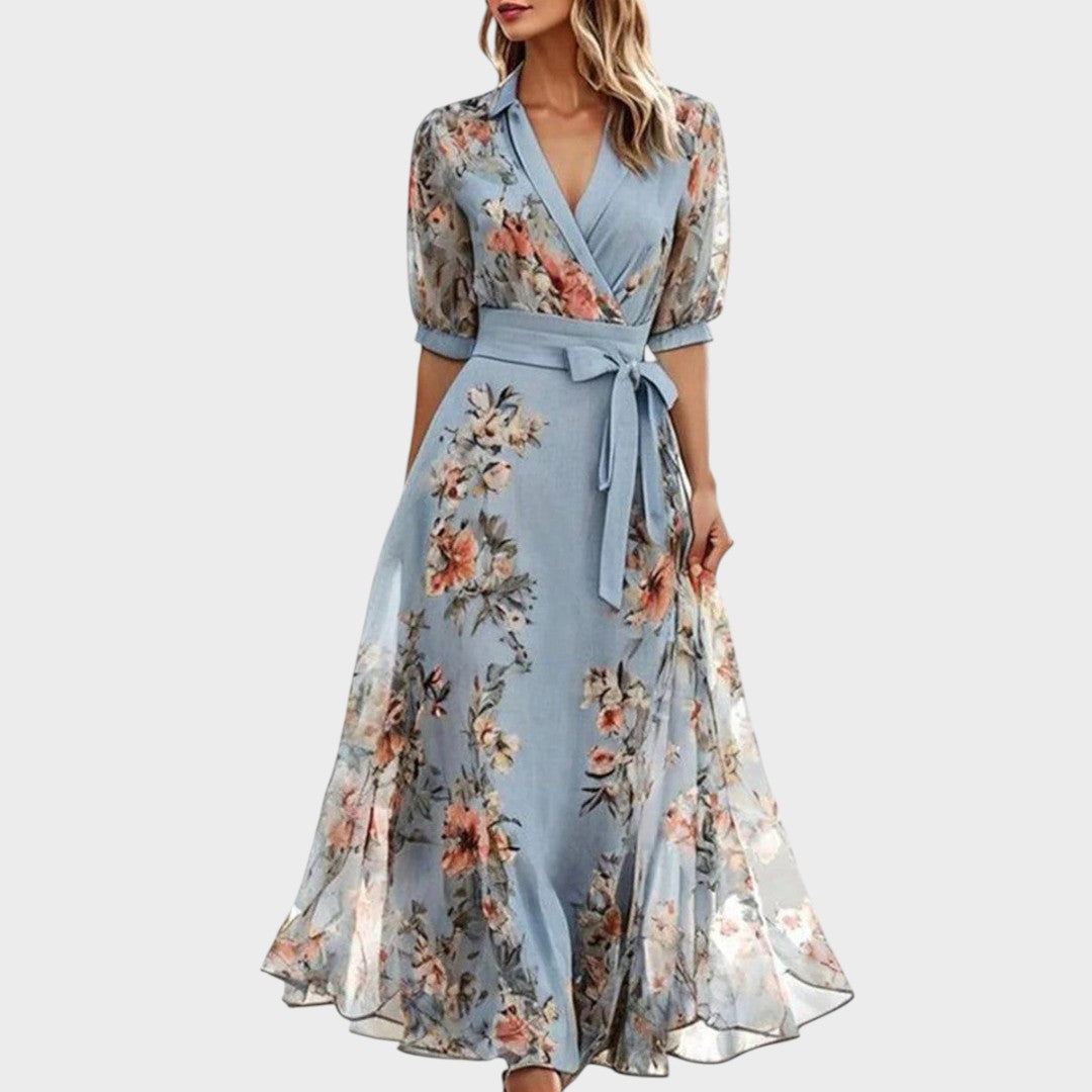 Nika | Floral V-Neck Midi Dress - women's dress