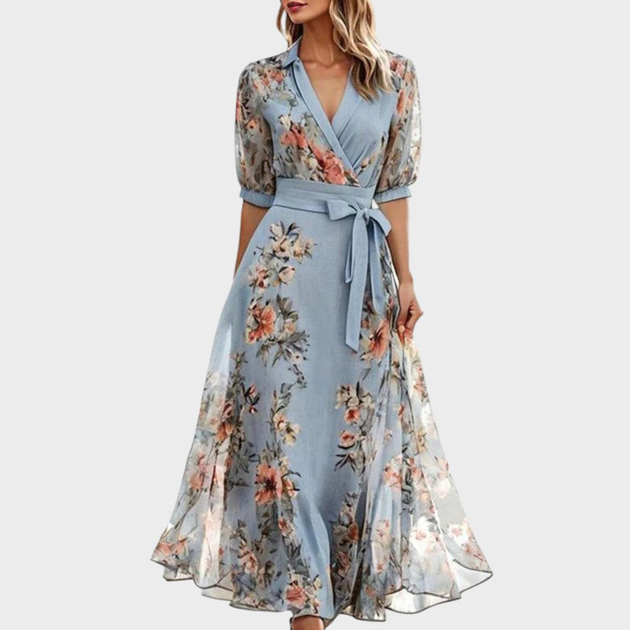 Nika | Floral V-Neck Midi Dress - women's dress