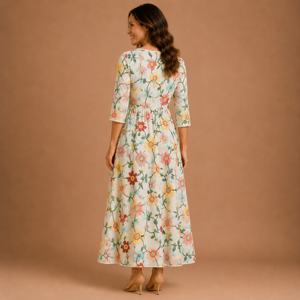 ESMERALDA | Embroidered Floral Midi Dress