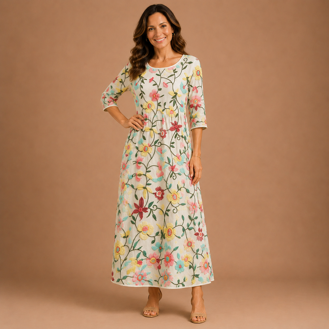 ESMERALDA | Embroidered Floral Midi Dress