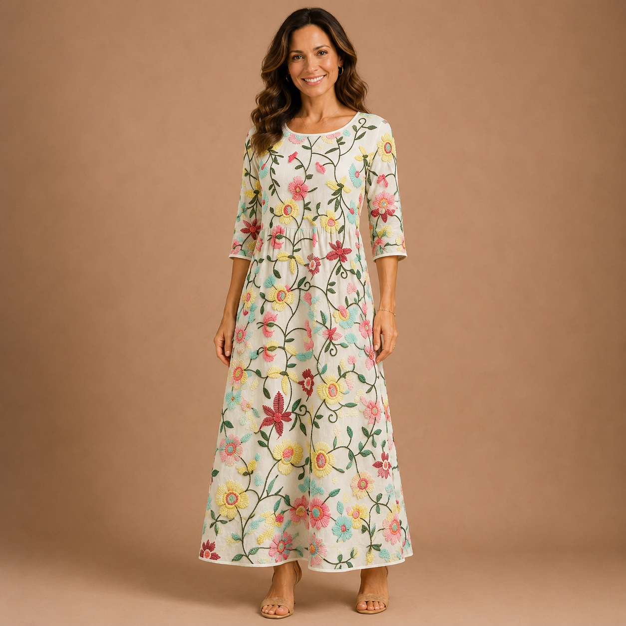 ESMERALDA | Embroidered Floral Midi Dress