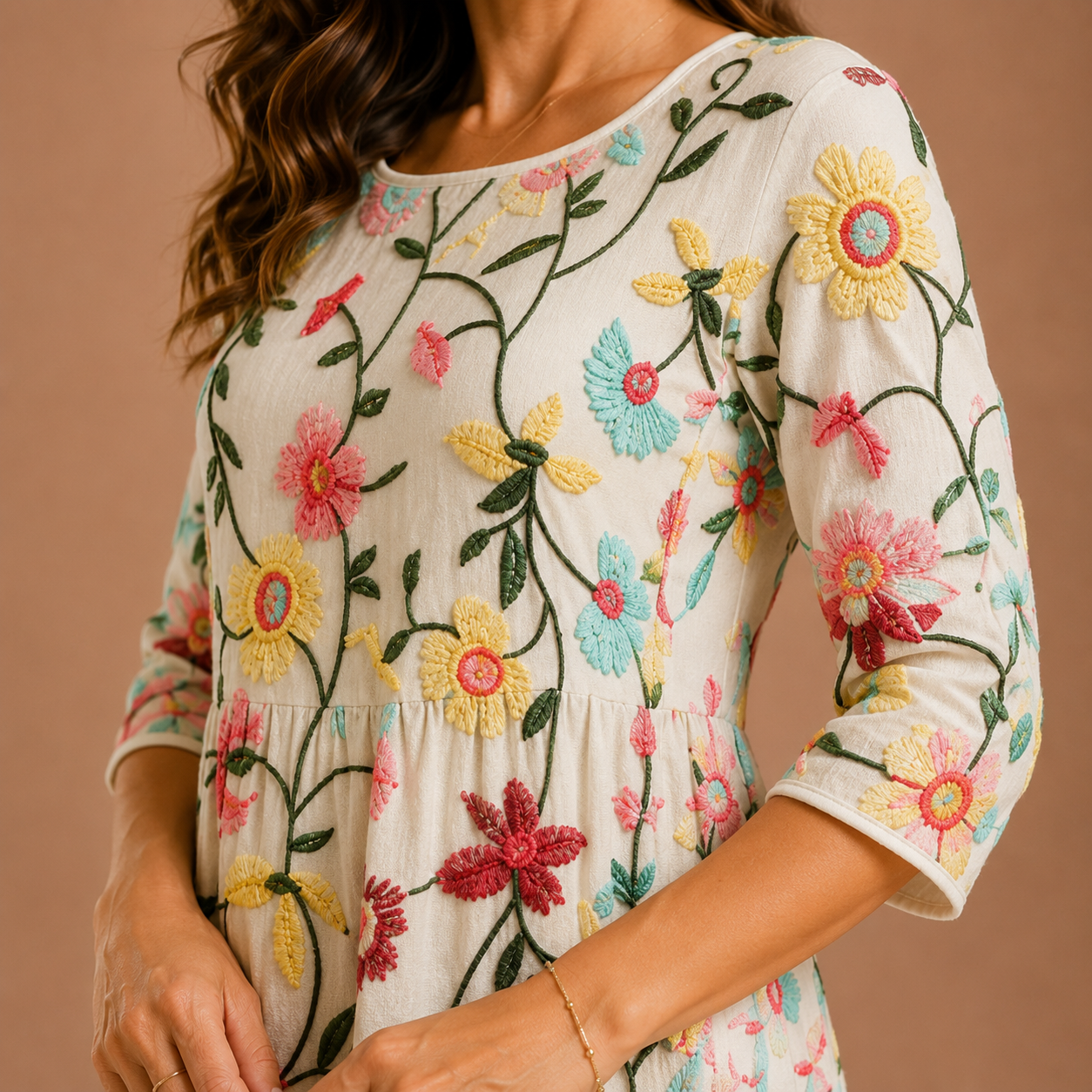 ESMERALDA | Embroidered Floral Midi Dress