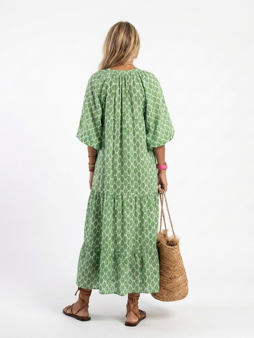 Apolline | Print Three-Quarter Sleeve V-Neck Midi Dress