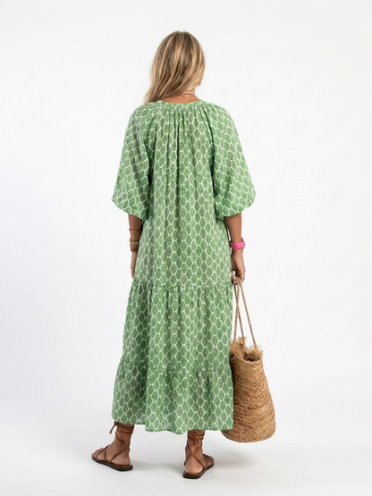 Apolline | Print Three-Quarter Sleeve V-Neck Midi Dress