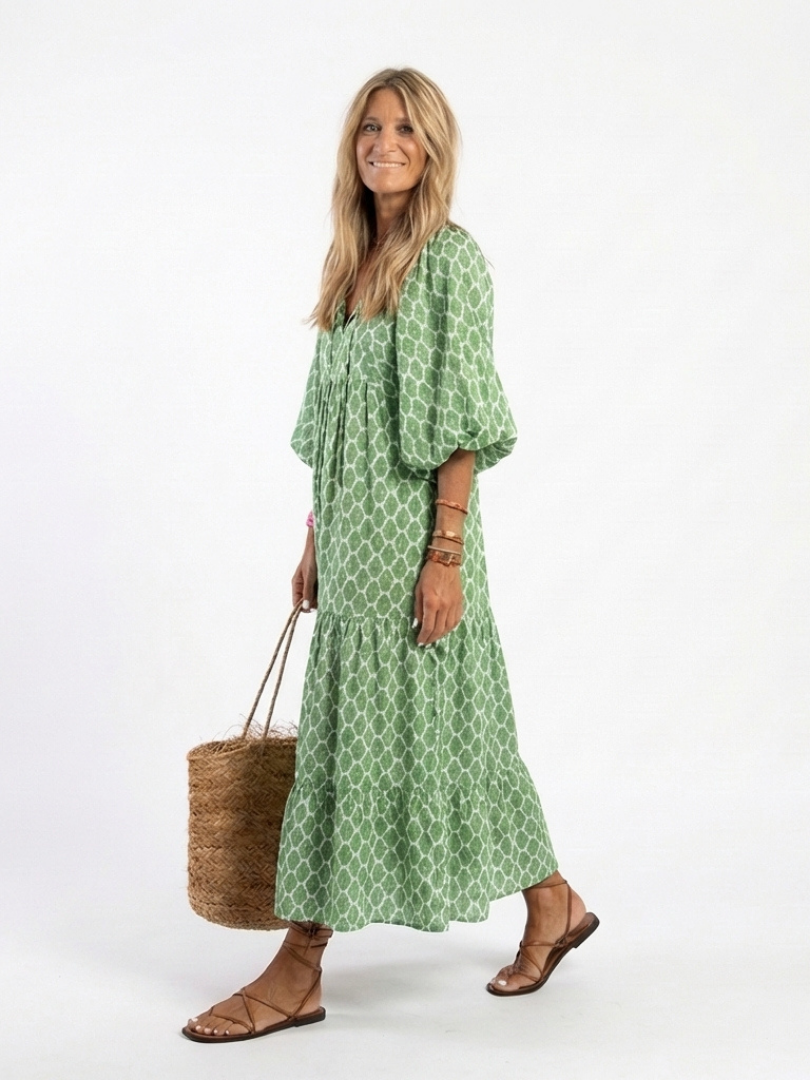 Apolline | Print Three-Quarter Sleeve V-Neck Midi Dress