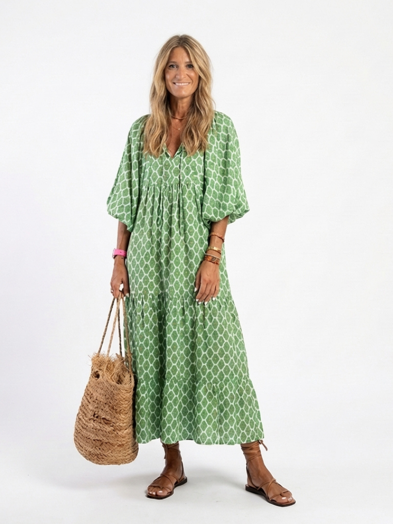 ALIANA | V Neck Patterned Midi Dress