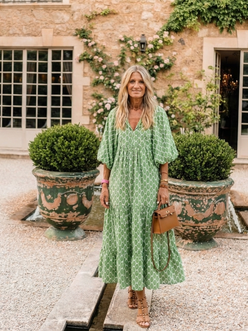 Apolline | Print Three-Quarter Sleeve V-Neck Midi Dress