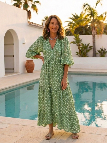 Apolline | Print Three-Quarter Sleeve V-Neck Midi Dress